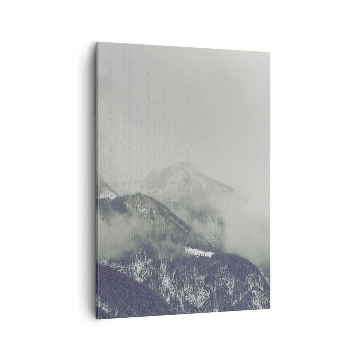 Cuadro sobre lienzo - Impresión de Imagen - Un valle de montaña envuelto en niebla en tonos grises. - 50x70cm - Valle de la niebla - Decoración de pared moderna para salón y dormitorio ARTTOR