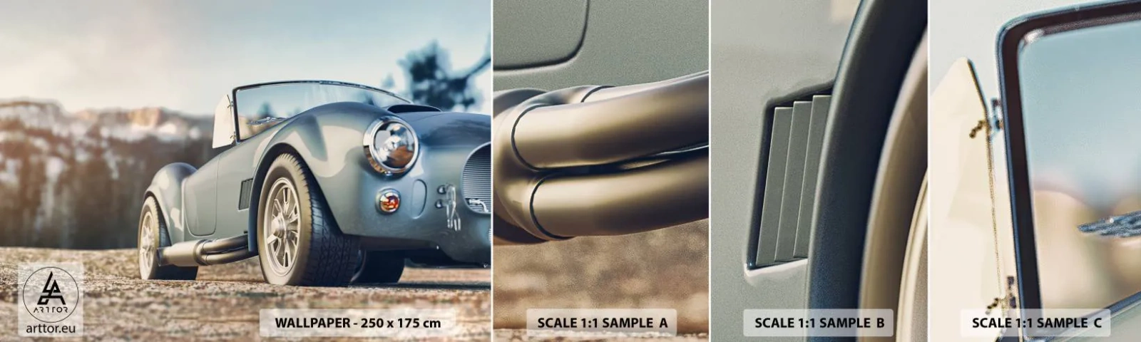 Muestra de fotomural autoadhesivo Deluxe Sticker - Porque el estilo importa - Auto, Cabriolé, Viaje - 100x30 cm