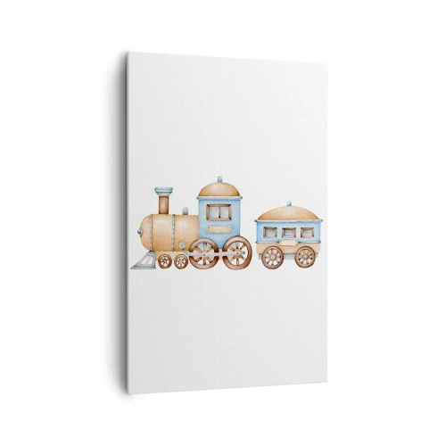 Cuadro sobre lienzo - Impresión de Imagen - Dibujo de un tren en tonos pastel sobre fondo blanco. - 80x120cm - De pie en la estación... - Decoración de pared moderna para salón y dormitorio ARTTOR