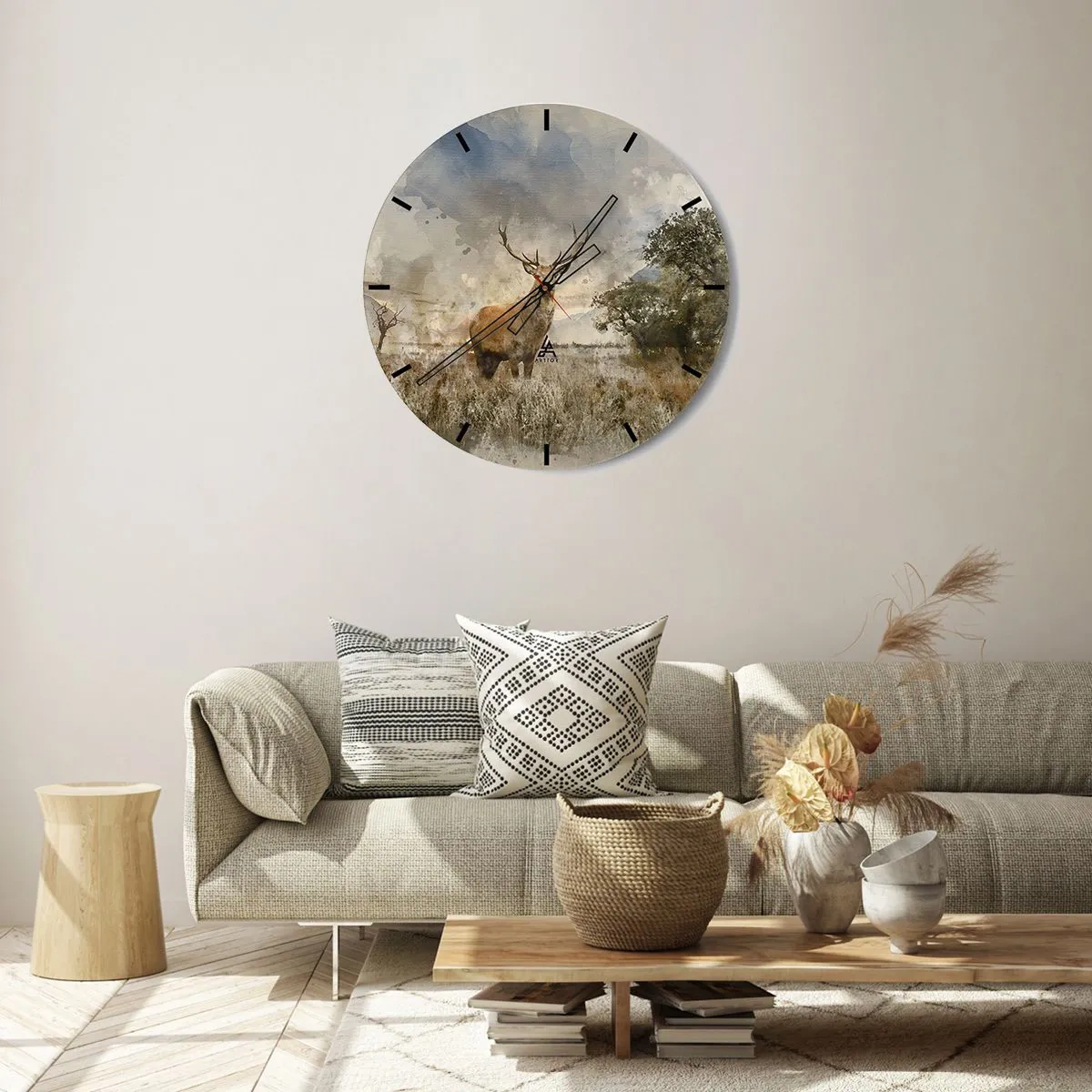Reloj de pared - Reloj de vidrio - Un ciervo con un claro pintoresco y árboles como telón de fondo. - 30x30cm - Dignidad - fuerza - encanto - Decoración de pared moderna para salón, cocina y dormitorio ARTTOR