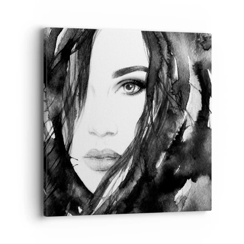 Cuadro sobre lienzo - Impresión de Imagen - Retrato de una dama en blanco y negro - 40x40 cm