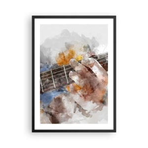 Póster en marco negro - Mano artística tocando la guitarra en estilo acuarela - 50x70cm - Poesía entre las cuerdas - Decoración de pared moderna para salón y dormitorio ARTTOR