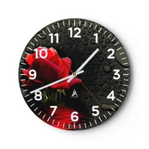 Reloj de pared - Reloj de vidrio - Rojo y negro - 30x30 cm