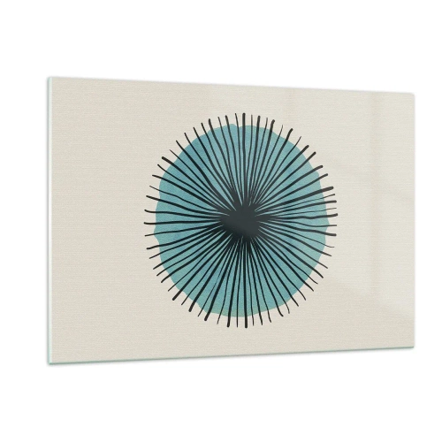 Cuadro sobre vidrio - Impresiones sobre Vidrio - Patrón geométrico en tonos turquesa y negro. - 120x80cm - Radiante en azul - Decoración de pared moderna para salón y dormitorio ARTTOR