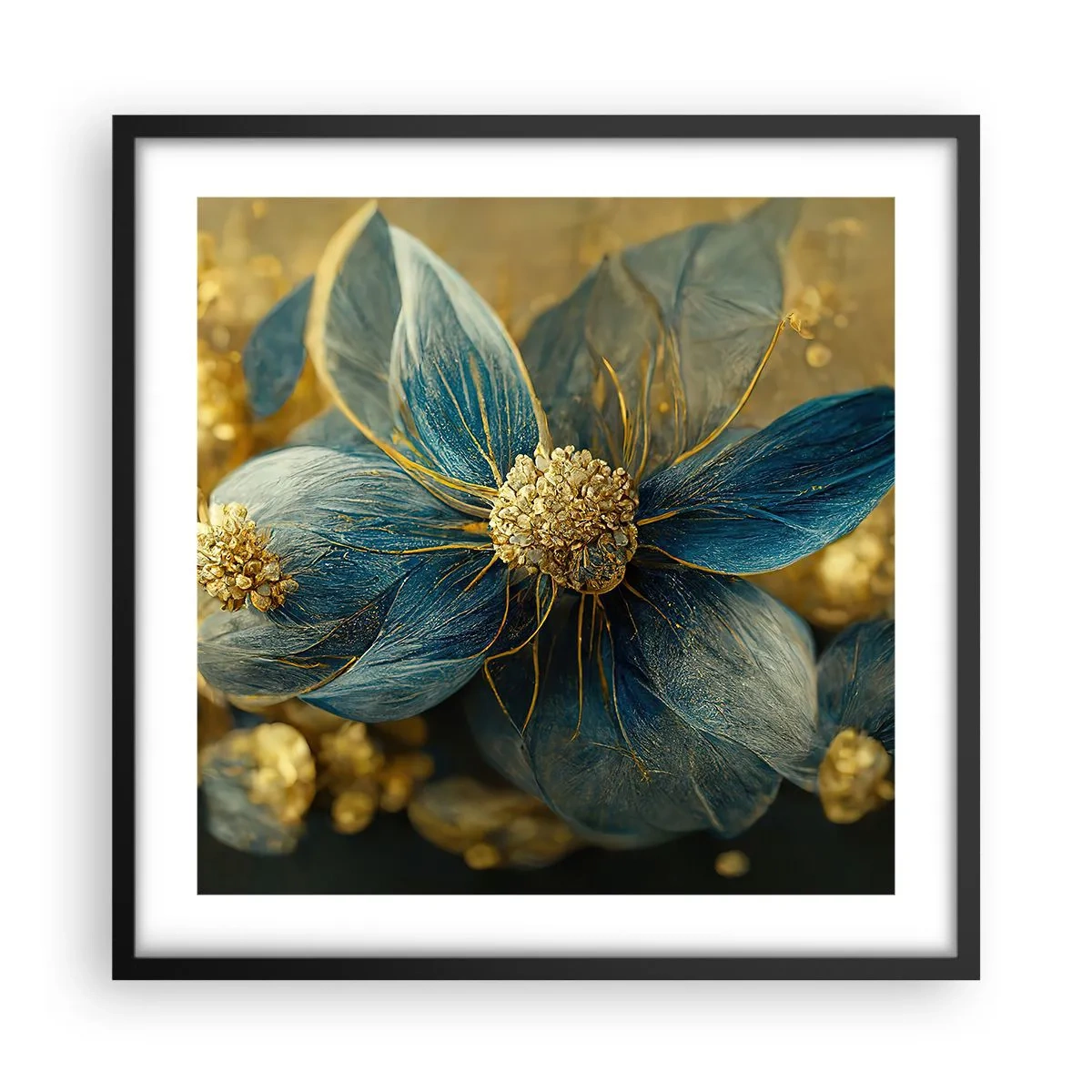 Póster en marco negro - Flor de oro - 50x50 cm