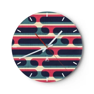Reloj de pared - Reloj de vidrio - Patrón retro abstracto con rayas de colores - 30x30cm - Profundidad y relieve - Decoración de pared moderna para salón, cocina y dormitorio ARTTOR
