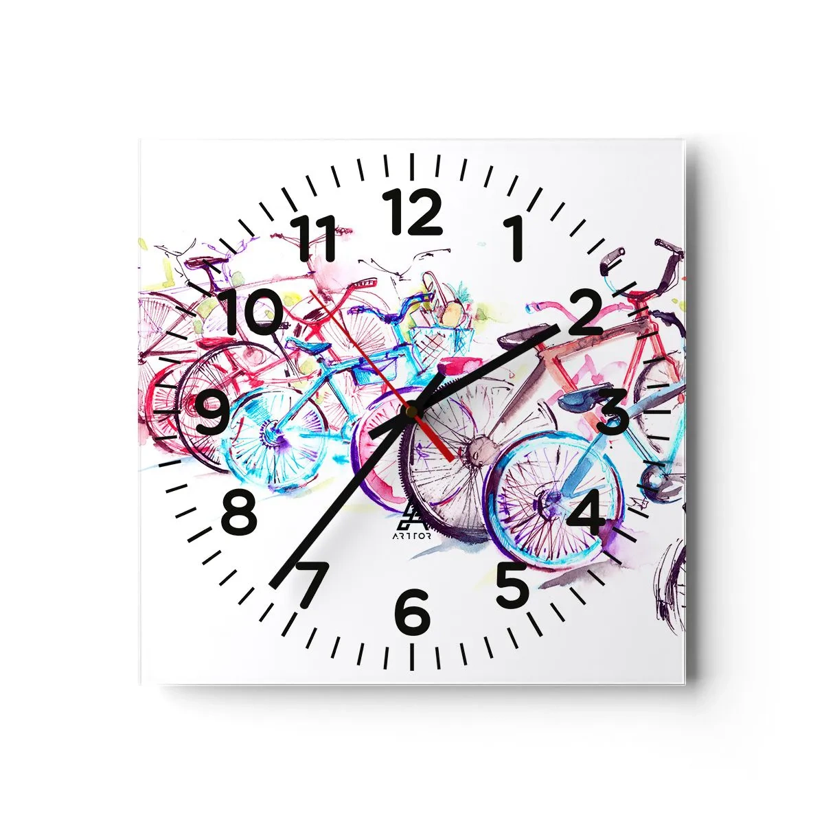 Reloj de pared - Reloj de vidrio - Reunión de ciclistas - 30x30 cm