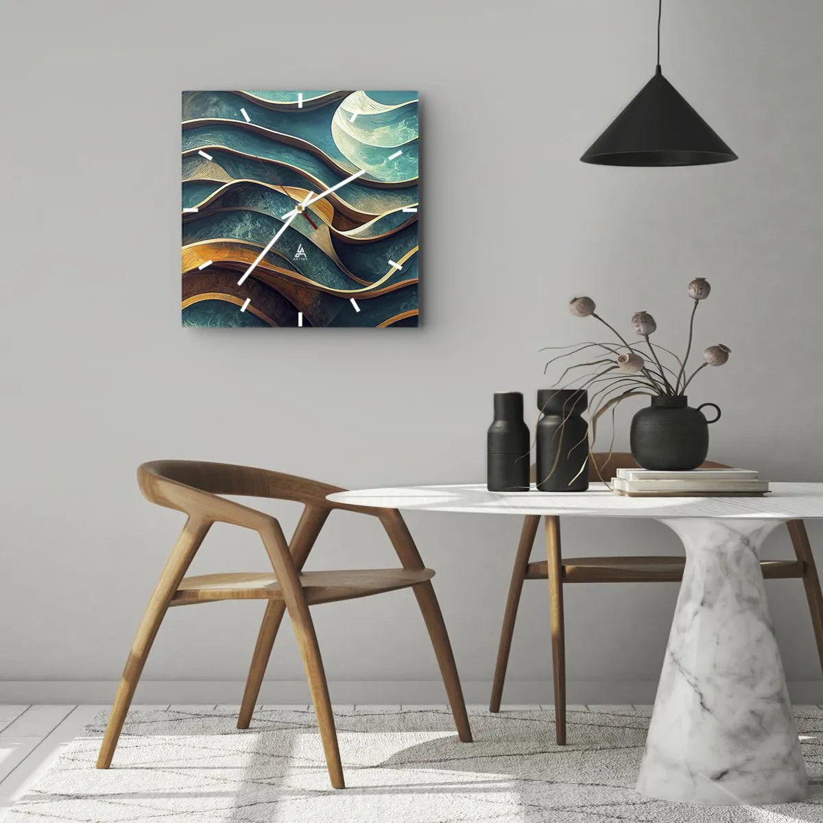 Reloj de pared - Reloj de vidrio - Meandros de azul - 30x30 cm