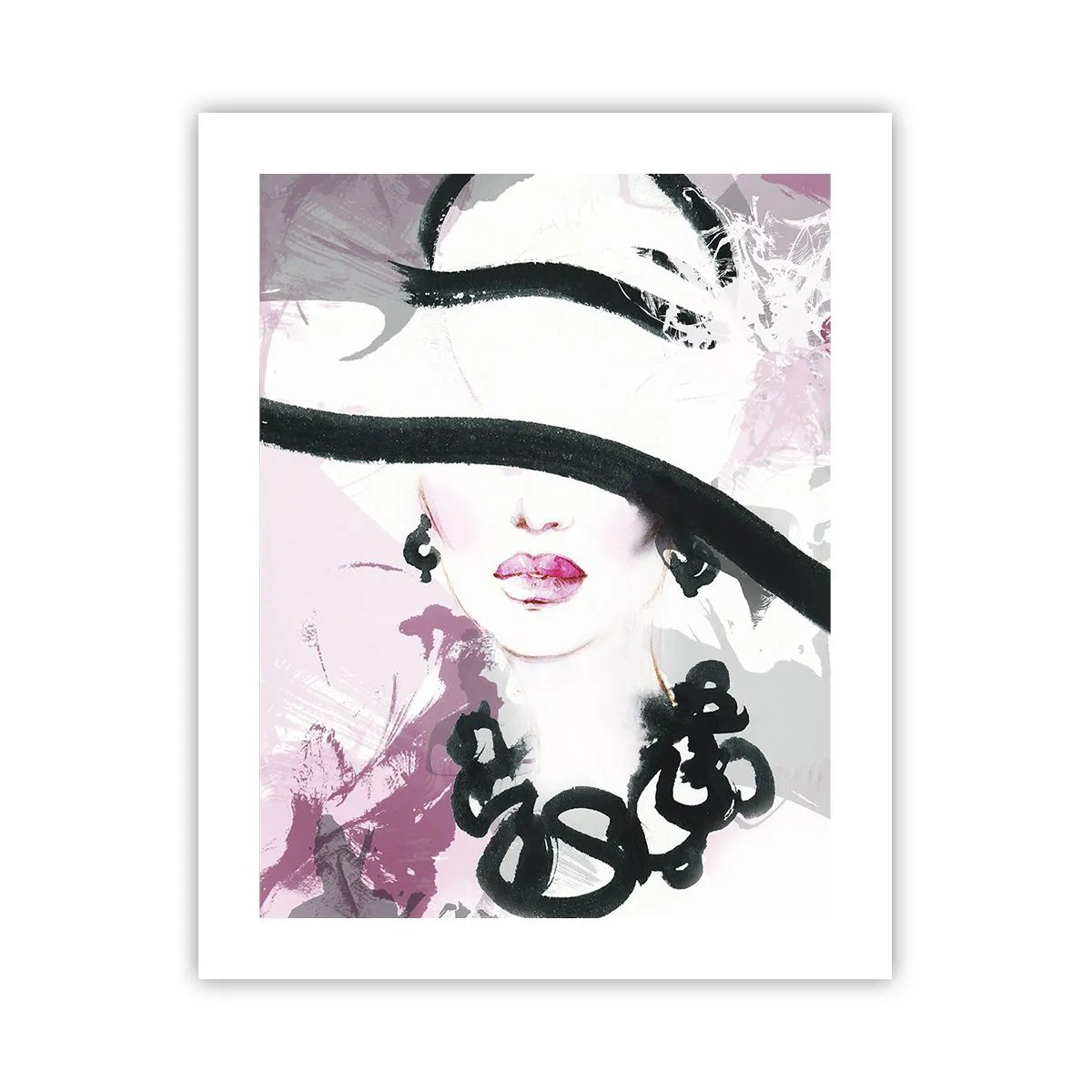 Póster - Retrato de una dama en negro y rosa - 40x50 cm