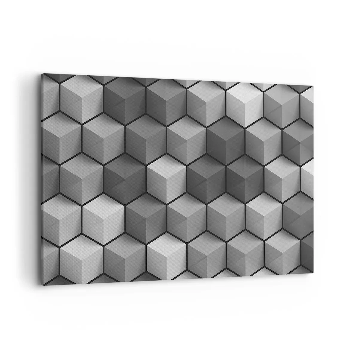 Cuadro sobre lienzo - Impresión de Imagen - Composición geométrica de cubos en tonos grises y negros. - 120x80cm - Rompecabezas cubista - Decoración de pared moderna para salón y dormitorio ARTTOR