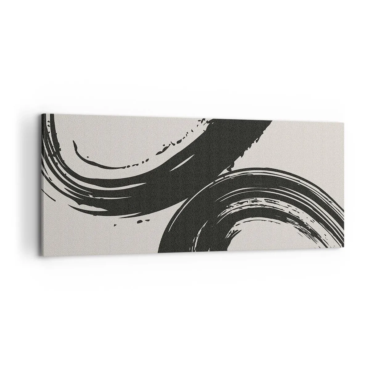 Cuadro sobre lienzo - Impresión de Imagen - Pinceladas dinámicas en negro sobre un fondo claro - 120x50cm - Barrido y circular - Decoración de pared moderna para salón y dormitorio ARTTOR