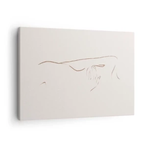 Cuadro sobre lienzo - Impresión de Imagen - Un dibujo lineal sutil de una silueta sobre un fondo claro. - 70x50cm - La forma del deseo - Decoración de pared moderna para salón y dormitorio ARTTOR