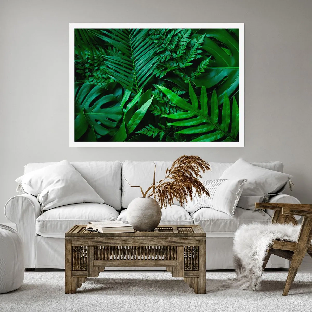 Póster - Hojas tropicales verdes en una composición densa y natural. - 100x70cm - Abrazo verde - Decoración de pared moderna para salón y dormitorio ARTTOR