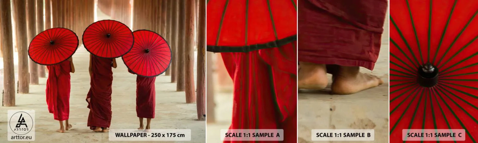 Muestra de fotomural autoadhesivo Deluxe Sticker - En el camino a la Tierra Pura - Asia, Birmania, Mujer - 100x30 cm