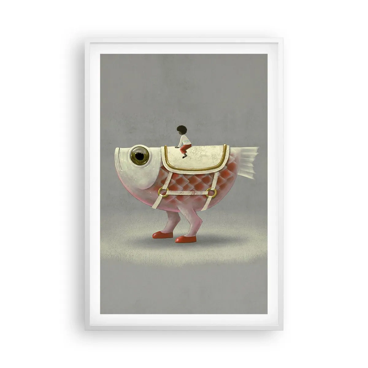 Póster en marco blanco - Jinete del pescado - 61x91 cm