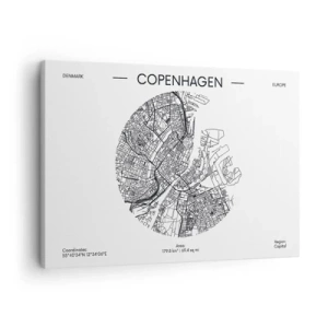 Cuadro sobre lienzo - Impresión de Imagen - Un mapa de Copenhague en un estilo minimalista en blanco y negro. - 70x50cm - Anatomía de Copenhague - Decoración de pared moderna para salón y dormitorio ARTTOR