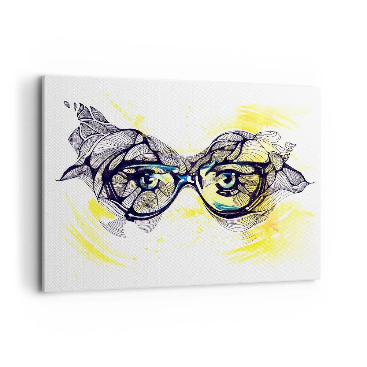 Cuadro sobre lienzo - Impresión de Imagen - Gráficos artísticos de gafas con ojos expresivos. - 100x70cm - A través de las gafas azules - Decoración de pared moderna para salón y dormitorio ARTTOR