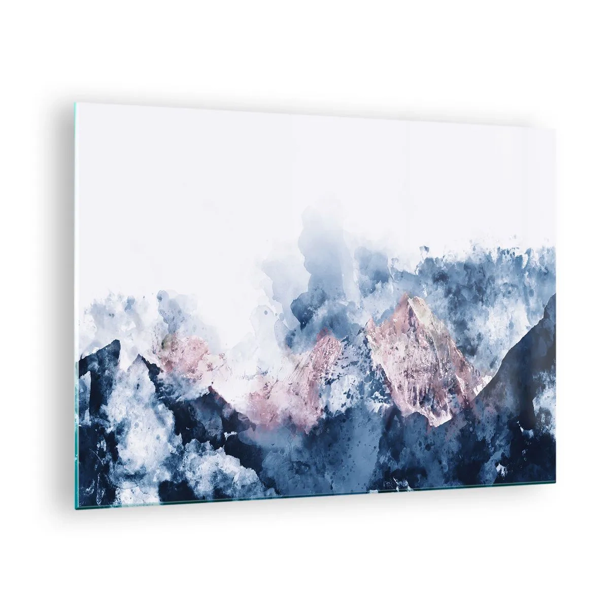 Cuadro sobre vidrio - Impresiones sobre Vidrio - Montañas de acuarela en tonos pastel de azul y rosa. - 70x50cm - El techo del mundo - Decoración de pared moderna para salón y dormitorio ARTTOR