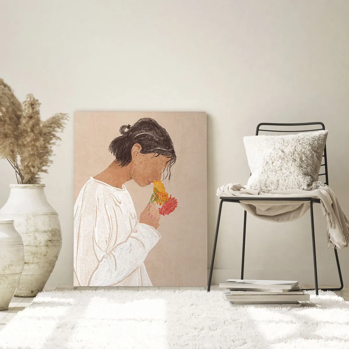 Cuadro sobre vidrio - Impresiones sobre Vidrio - Joven con flores - 80x120 cm