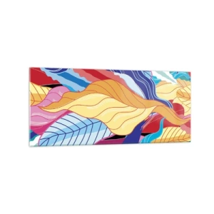 Cuadro sobre vidrio - Impresiones sobre Vidrio - Las hojas de colores vibrantes crean una composición dinámica. - 120x50cm - Desorden colorido - Decoración de pared moderna para salón y dormitorio ARTTOR