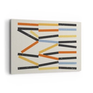 Cuadro sobre lienzo - Impresión de Imagen - Composición abstracta con rectángulos de colores y negros en disposición horizontal. - 100x70cm - Composición horizontal - Decoración de pared moderna para salón y dormitorio ARTTOR