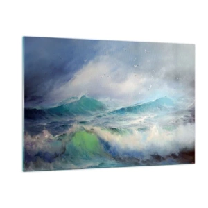 Cuadro sobre vidrio - Impresiones sobre Vidrio - Olas agitadas del océano con pájaros en un cielo nublado - 120x80cm - La fuerza del viento - Decoración de pared moderna para salón y dormitorio ARTTOR