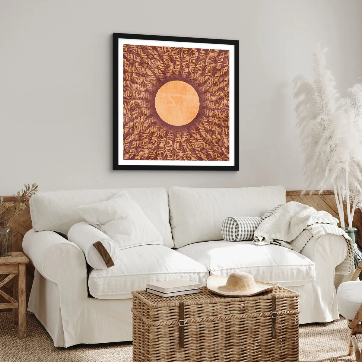 Póster en marco negro - Icono del sol - 30x30 cm