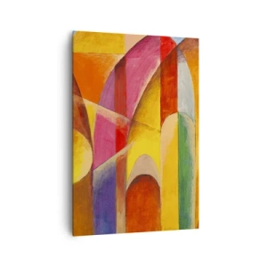 Cuadro sobre lienzo - Impresión de Imagen - Una composición abstracta llena de formas geométricas coloridas. - 70x100cm - Catedral del sol - Decoración de pared moderna para salón y dormitorio ARTTOR