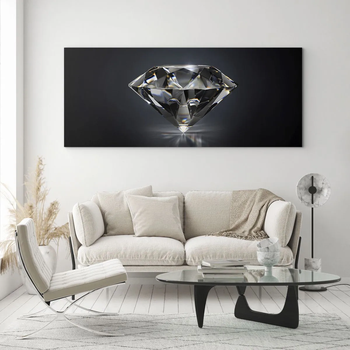 Cuadro sobre vidrio - Impresiones sobre Vidrio - Una interpretación artística de un diamante sobre un fondo oscuro. - 120x50cm - Riqueza y belleza - Decoración de pared moderna para salón y dormitorio ARTTOR