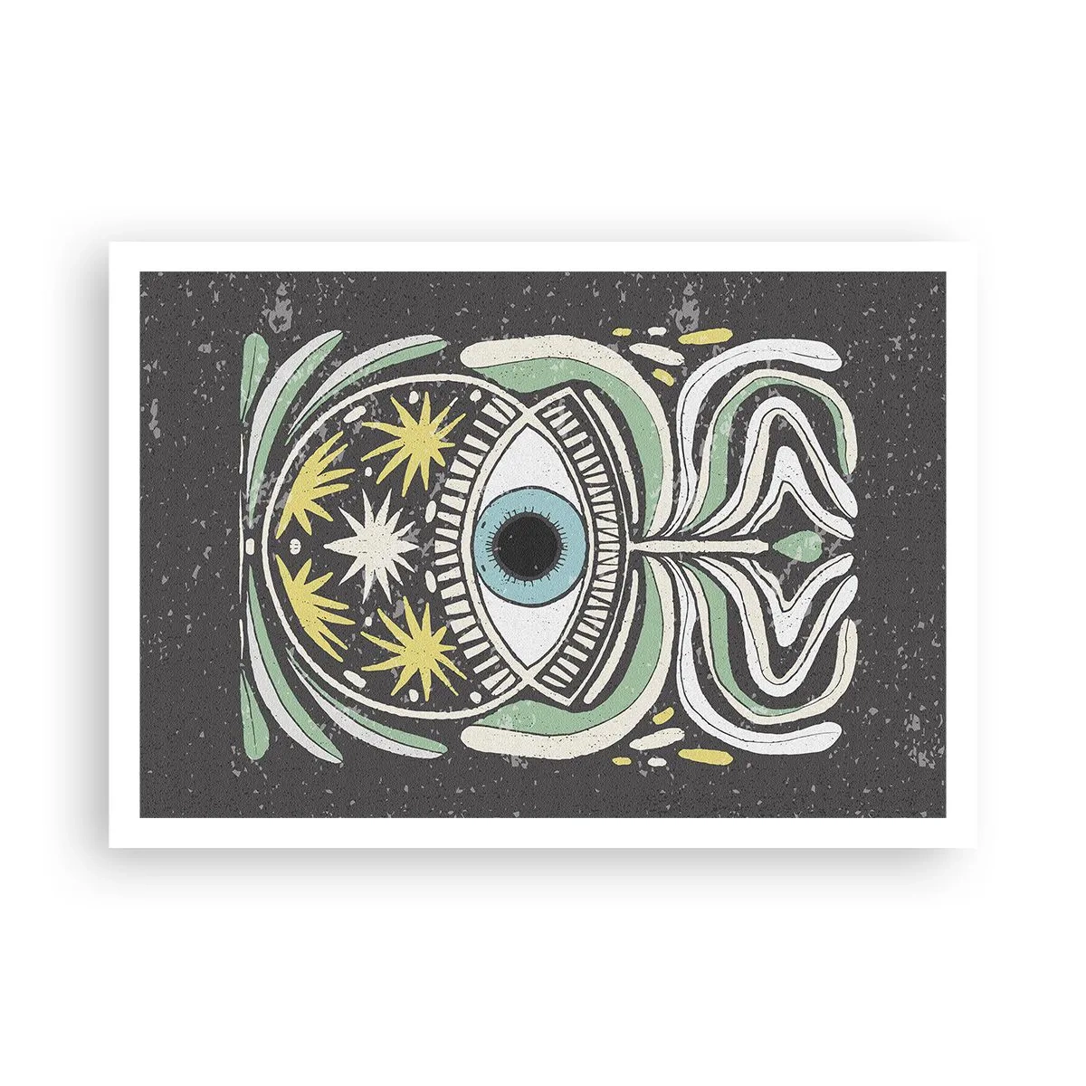 Póster - Un ojo simbólico rodeado de patrones abstractos. - 100x70cm - Rituales tribales - Decoración de pared moderna para salón y dormitorio ARTTOR