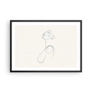 Póster en marco negro - Dibujo de rostro en arte lineal minimalista sobre fondo blanco - 70x50cm - En el bucle de los sueños - Decoración de pared moderna para salón y dormitorio ARTTOR