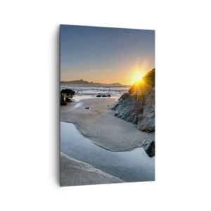 Cuadro sobre lienzo - Impresión de Imagen - Atardecer pintoresco en una playa rocosa - 80x120cm - Sin tocar por la mano del hombre - Decoración de pared moderna para salón y dormitorio ARTTOR