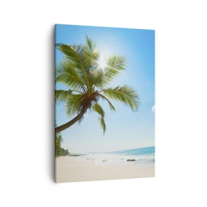Cuadro sobre lienzo - Impresión de Imagen - Una playa con palmeras en un paisaje tropical. - 50x70cm - Mi lugar privado - Decoración de pared moderna para salón y dormitorio ARTTOR