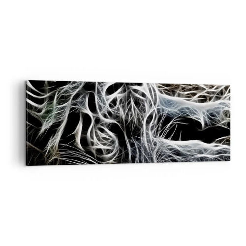 Cuadro sobre lienzo - Impresión de Imagen - Un patrón abstracto que representa la silueta de un gato sobre un fondo negro. - 140x50cm - Un estudio sobre la ligereza felina - Decoración de pared moderna para salón y dormitorio ARTTOR