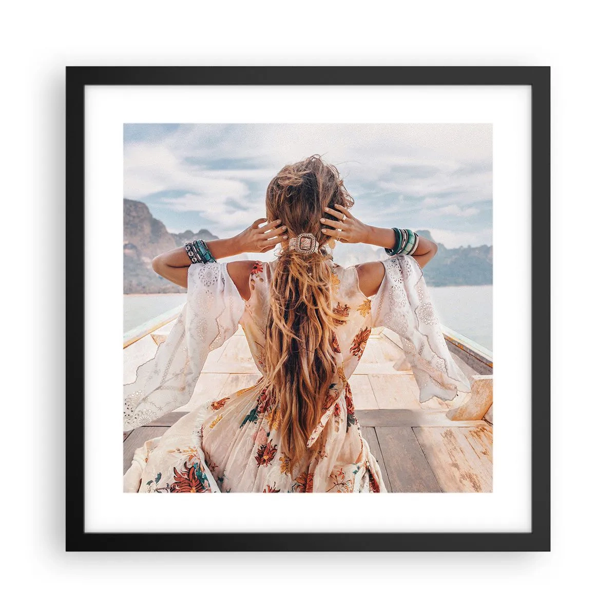 Póster en marco negro - Rumbo a la felicidad - 40x40 cm