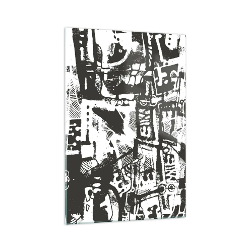 Cuadro sobre vidrio - Impresiones sobre Vidrio - Patrón retro monocromático abstracto - 70x100cm - ¿Orden o caos? - Decoración de pared moderna para salón y dormitorio ARTTOR