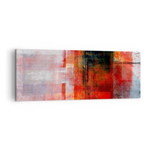 Cuadro sobre lienzo - Impresión de Imagen - Composición geométrica abstracta con acentos rojos y naranjas. - 140x50cm - Composición brillante - Decoración de pared moderna para salón y dormitorio ARTTOR