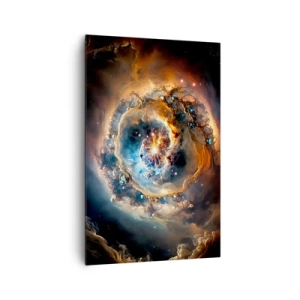 Cuadro sobre lienzo - Impresión de Imagen - Una visión abstracta de una explosión cósmica en tonos dorados y azules. - 80x120cm - El inicio de todo - Decoración de pared moderna para salón y dormitorio ARTTOR