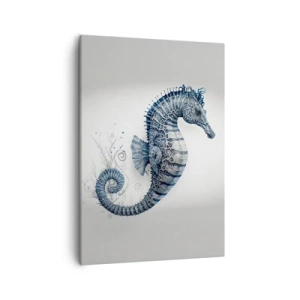 Cuadro sobre lienzo - Impresión de Imagen - Caballito de mar en tonos azules con detalles de acuarela - 50x70cm - Una sutil broma de la naturaleza - Decoración de pared moderna para salón y dormitorio ARTTOR
