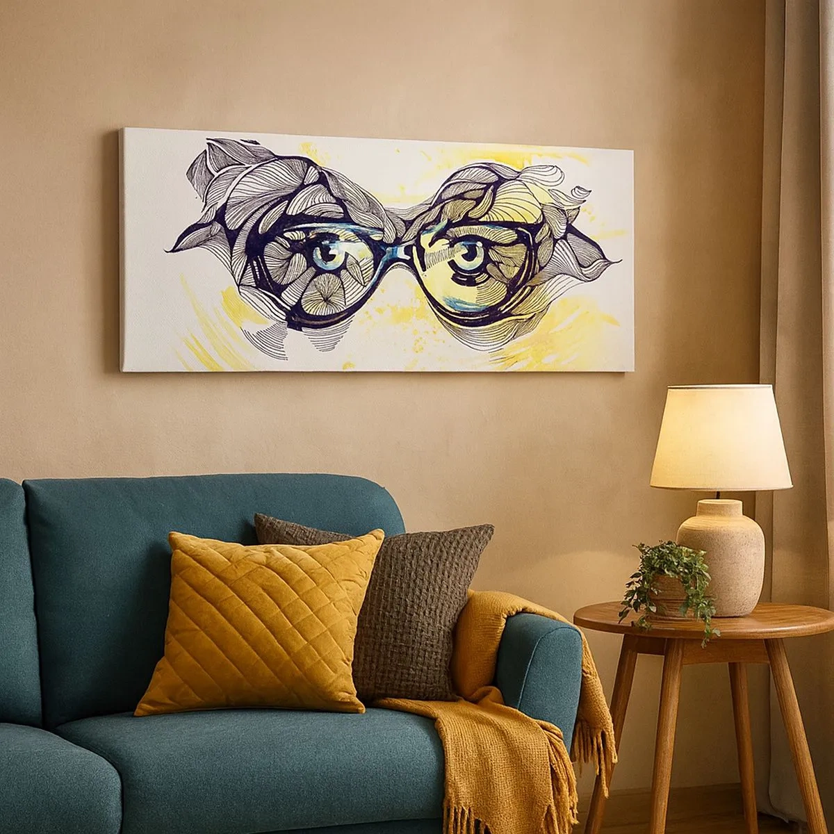Cuadro sobre lienzo - Impresión de Imagen - A través de las gafas azules - 100x40 cm