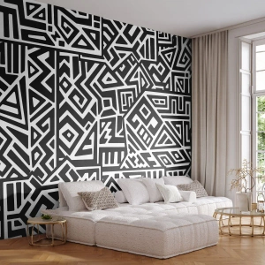 Fotomural Autadhesivo Deluxe Sticker - Composición precolombina - Abstracción, Pedazo, En blanco y negro - 100x70 cm