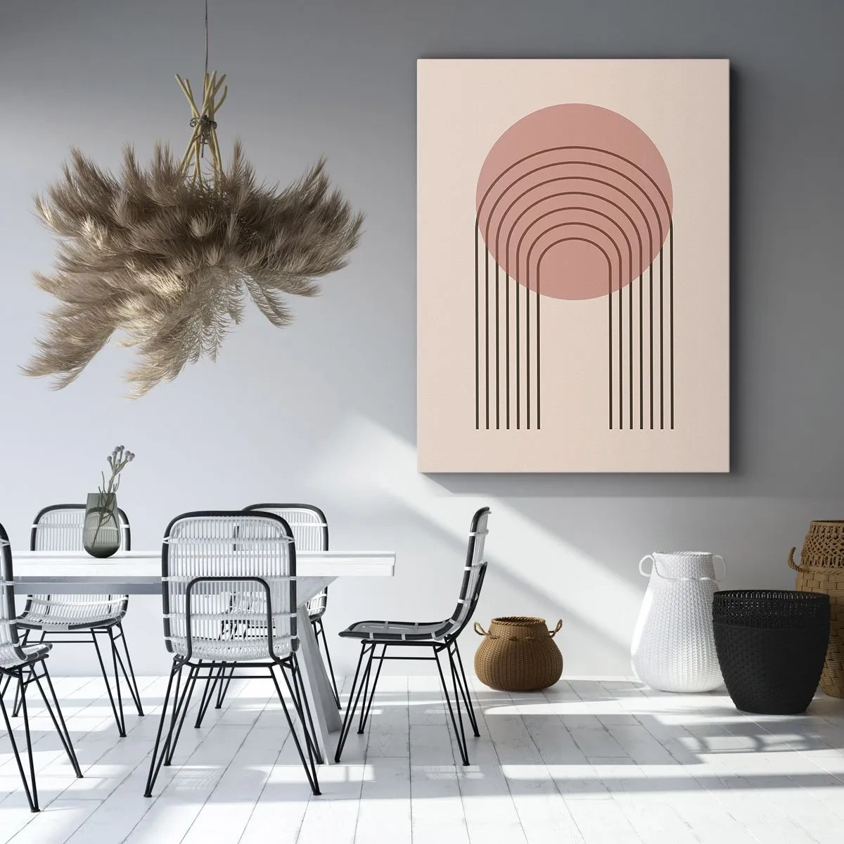 Cuadro sobre lienzo - Impresión de Imagen - Motivo abstracto con círculo rosa y líneas. - 50x70cm - Atracción irresistible - Decoración de pared moderna para salón y dormitorio ARTTOR
