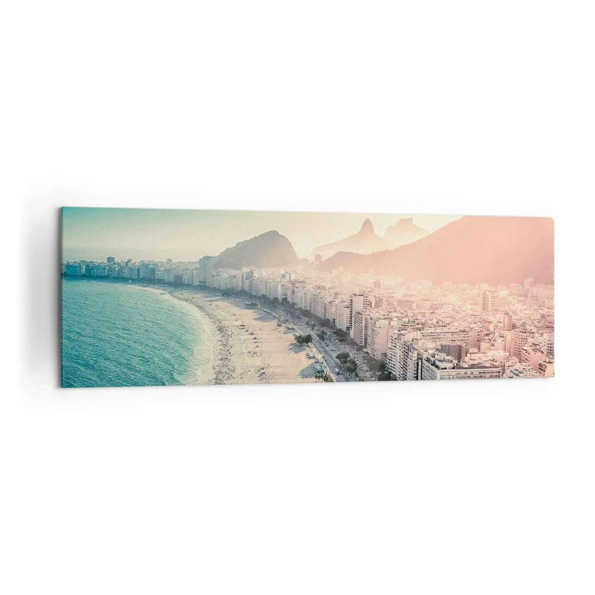 Cuadro sobre lienzo - Impresión de Imagen - Panorama de la playa de Copacabana con montañas al fondo en Río de Janeiro - 160x50cm - Vacaciones perpetuas en Río - Decoración de pared moderna para salón y dormitorio ARTTOR