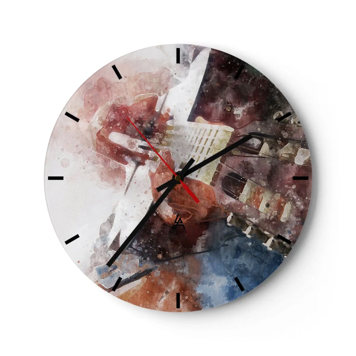 Reloj de pared - Reloj de vidrio - Motivo artístico de guitarra en acuarela - 30x30cm - ¿Y qué opinas? - Decoración de pared moderna para salón, cocina y dormitorio ARTTOR