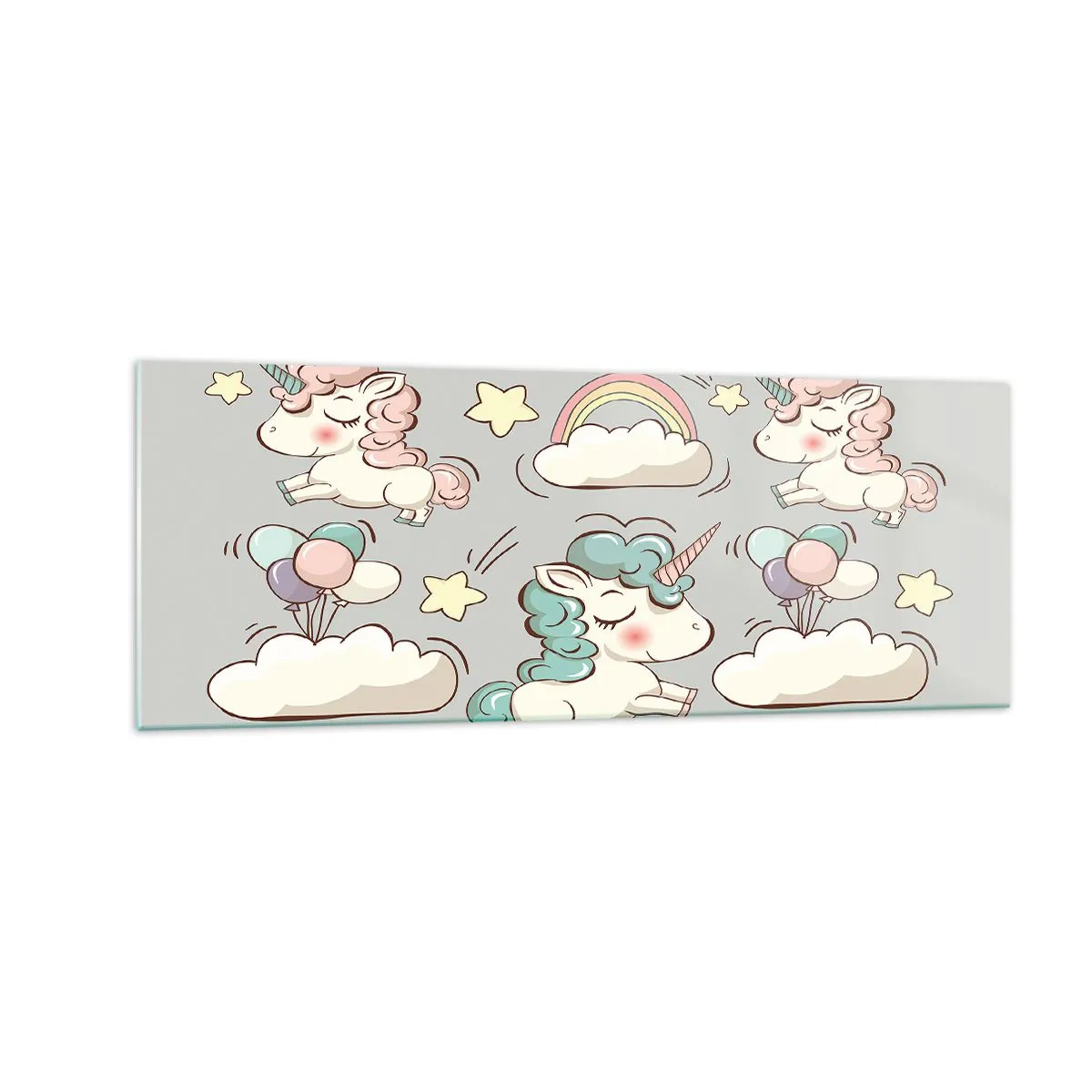 Cuadro sobre vidrio - Impresiones sobre Vidrio - Lindos unicornios sobre un fondo pastel. - 140x50cm - Estoy seguro de que existen - Decoración de pared moderna para salón y dormitorio ARTTOR