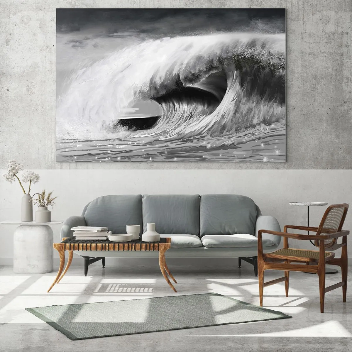 Cuadro sobre vidrio - Impresiones sobre Vidrio - Una poderosa ola capturada en una estética en blanco y negro. - 120x80cm - La ira del océano - Decoración de pared moderna para salón y dormitorio ARTTOR
