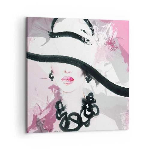 Cuadro sobre lienzo - Impresión de Imagen - Retrato de una dama en negro y rosa - 50x50 cm