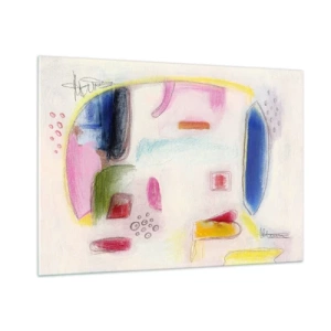 Cuadro sobre vidrio - Impresiones sobre Vidrio - Abstracción colorida con formas geométricas y pasteles. - 100x70cm - Convexo, cóncavo, plano - Decoración de pared moderna para salón y dormitorio ARTTOR