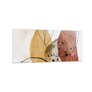 Cuadro sobre vidrio - Impresiones sobre Vidrio - Manchas abstractas en tonos beige, amarillo y rojo. - 120x50cm - Líneas y transparencias - Decoración de pared moderna para salón y dormitorio ARTTOR