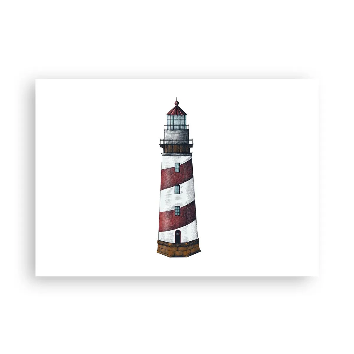 Póster - Una imagen de dibujos animados de un faro con rayas rojas y blancas sobre un fondo minimalista. - 100x70cm - Siempre en guardia - Decoración de pared moderna para salón y dormitorio ARTTOR